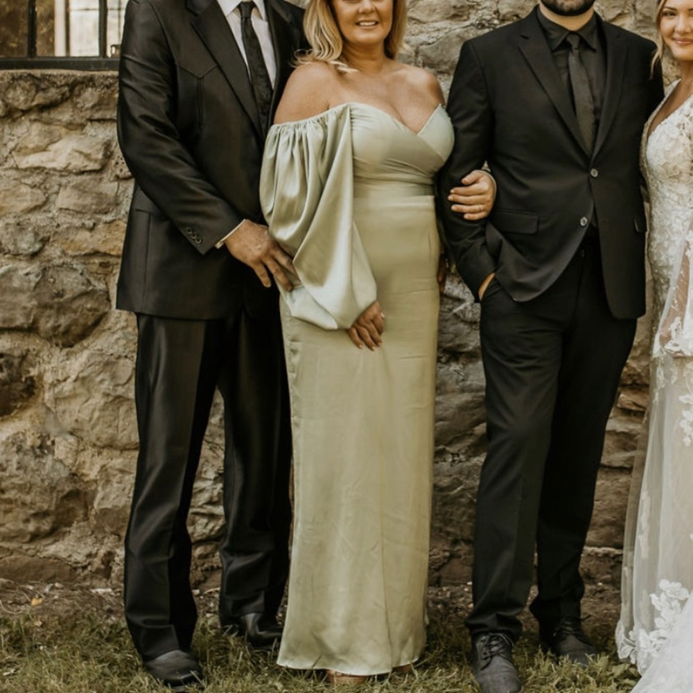 Beautiful sage, green gown warn once to my sons wedding